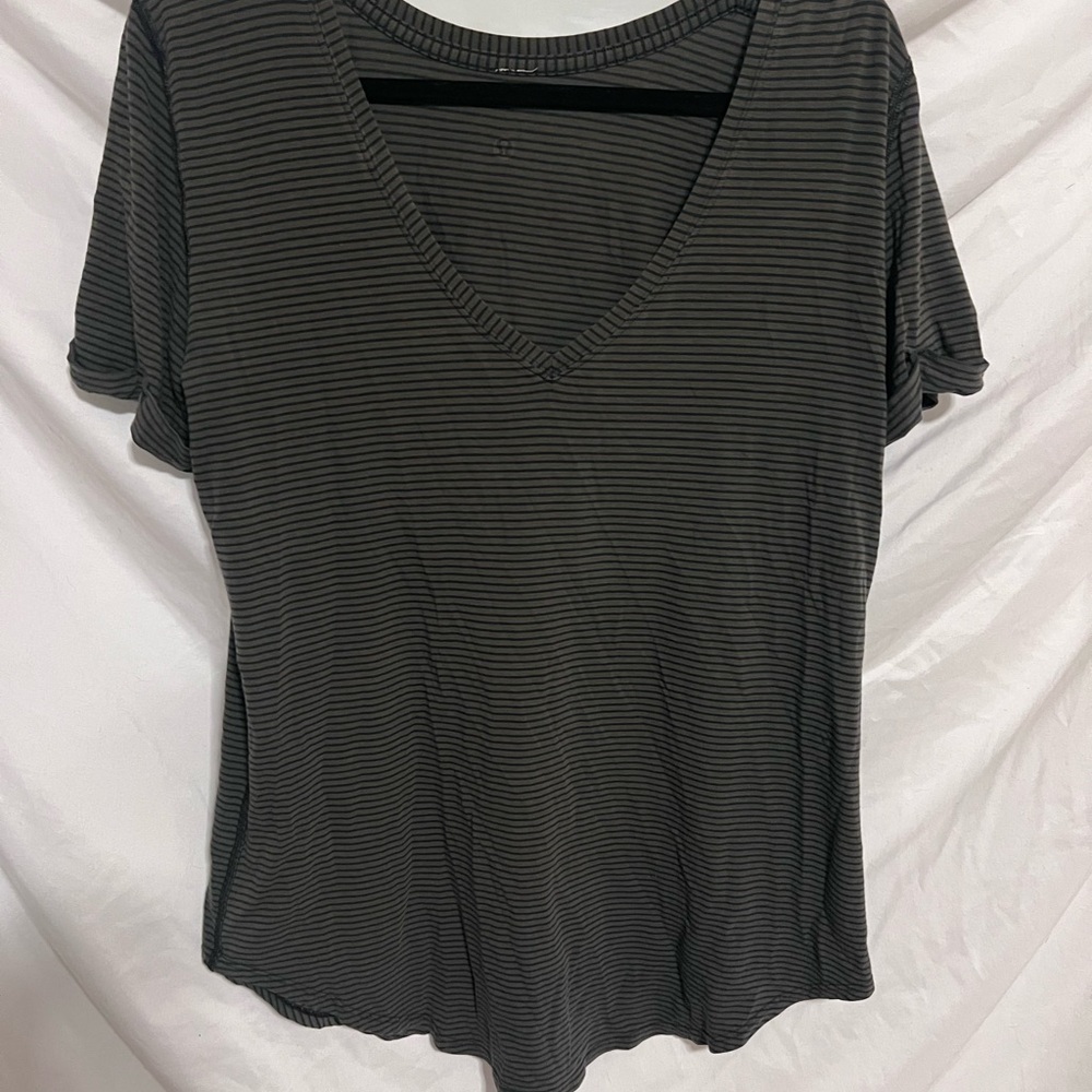 lululemon athletica Black and Gray Striped V-Neck Tee